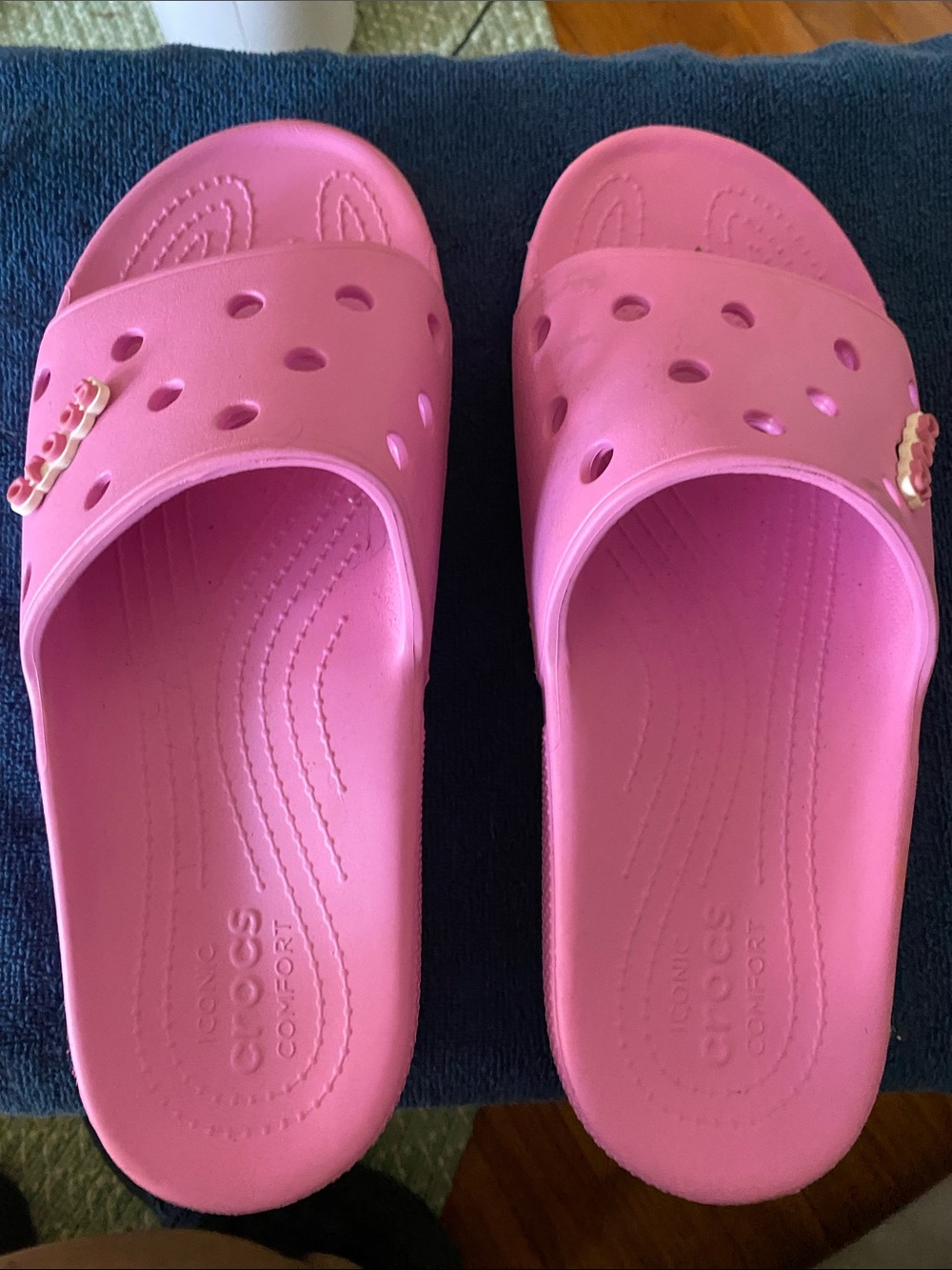 CROCS Pink Slide Sandals with Jibbitz Accents